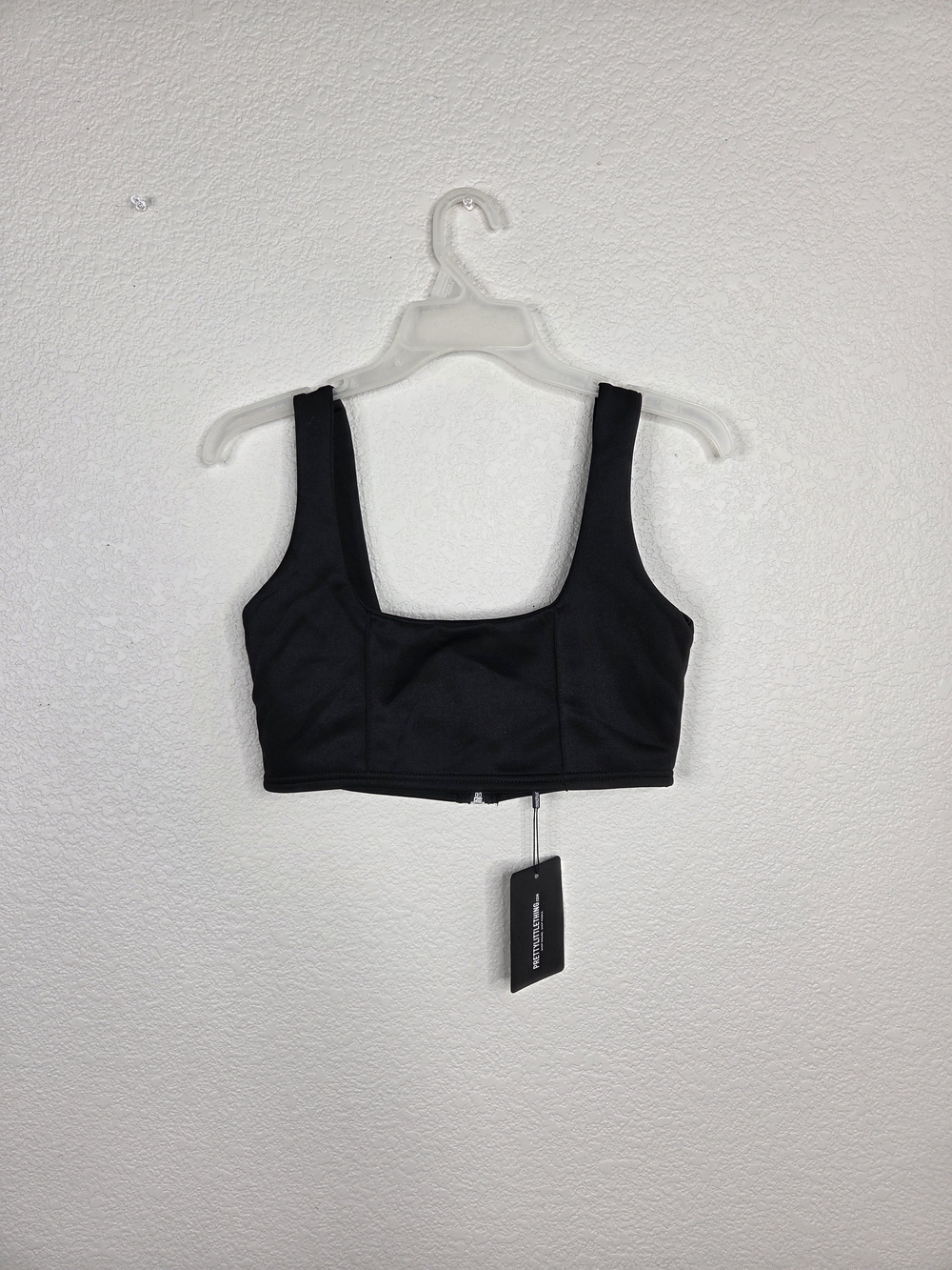 PrettyLittleThing Black Square Neck Crop Top Zip Up 30 Inch Bust Size 8 Goth